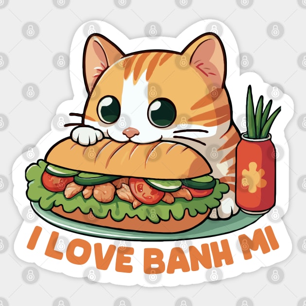 Cat Eating Banh Mi Sticker by MoDesigns22 